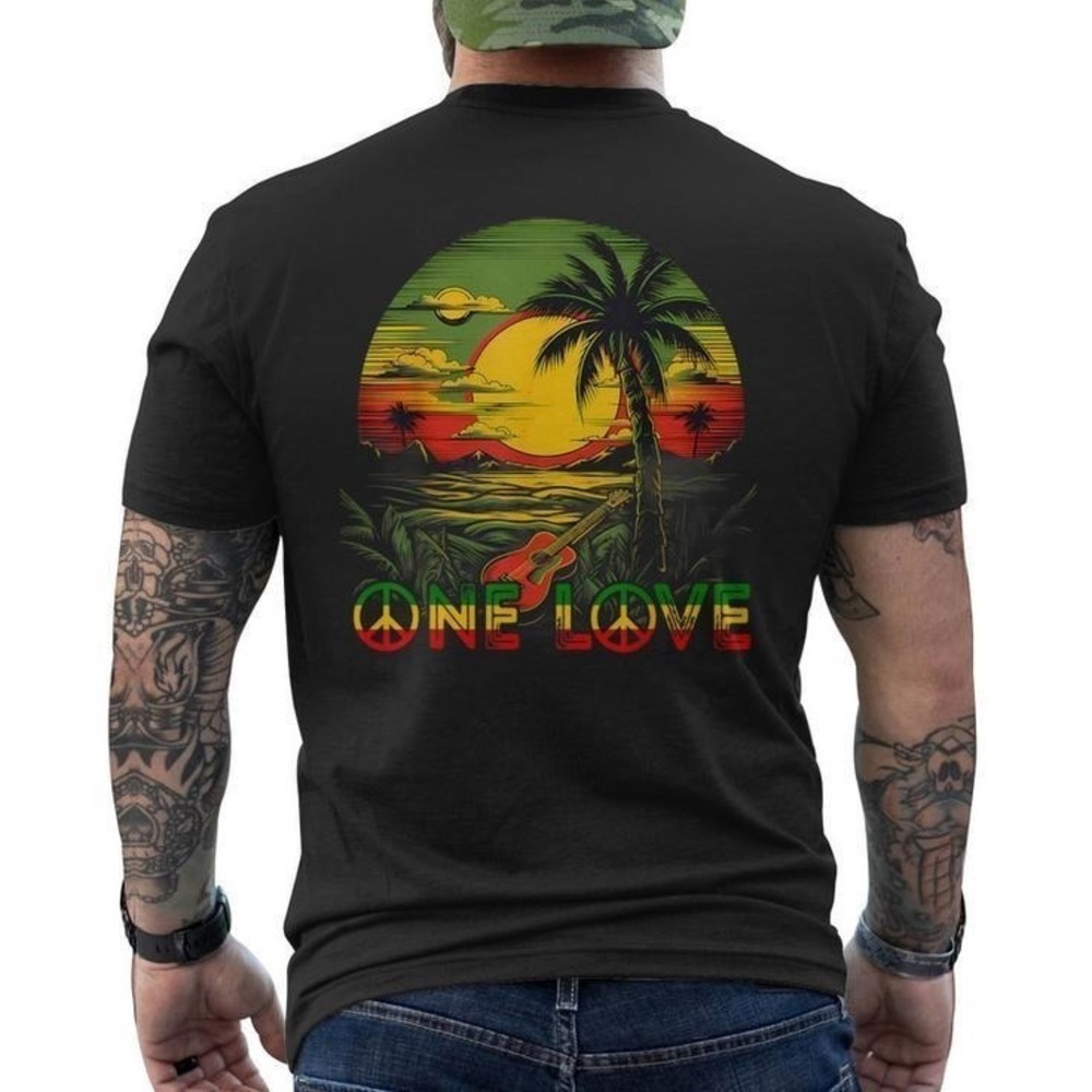 Reggae Music Guitar Rasta Pride Jamaica Sunset Graphic T-Shirt